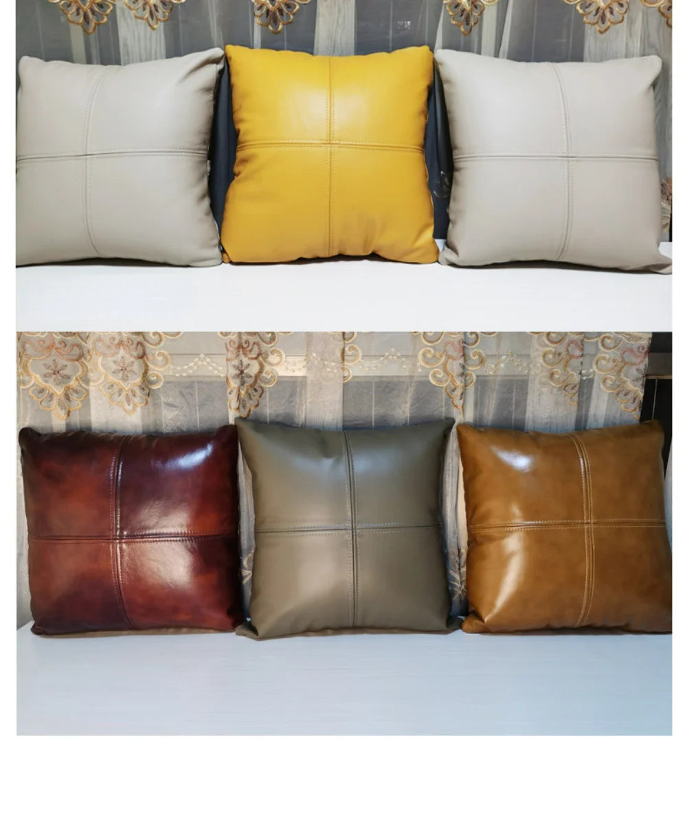 Luxury Solid Dobule-side Cow Skin Embrace Pillow Cover Cow Skin Pillow Case for Livingroom Bedroom Sofa Bay Window Waist Cushion