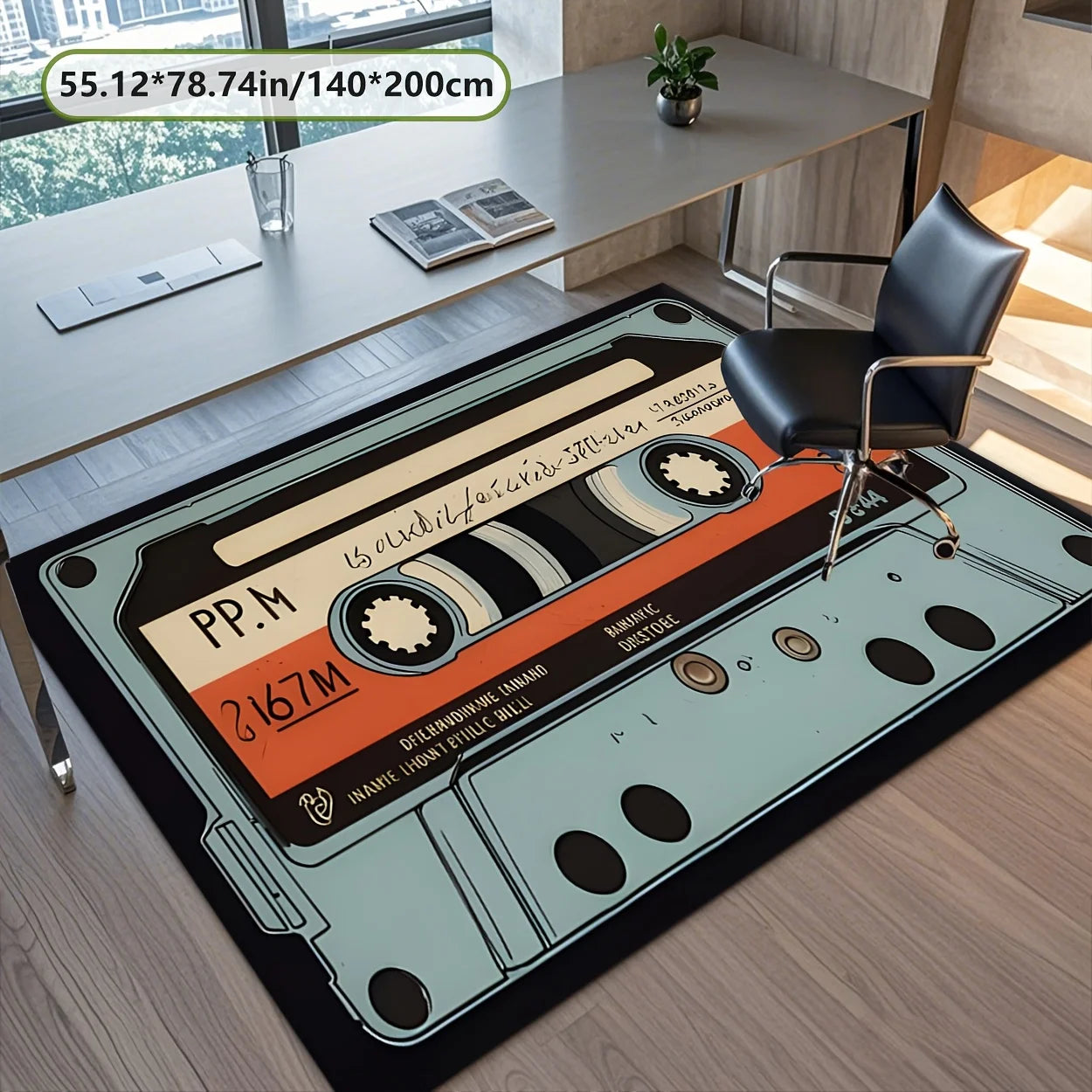 Retro Cassette Tape Area Rug - Non-Slip Machine Washable Floor Mat