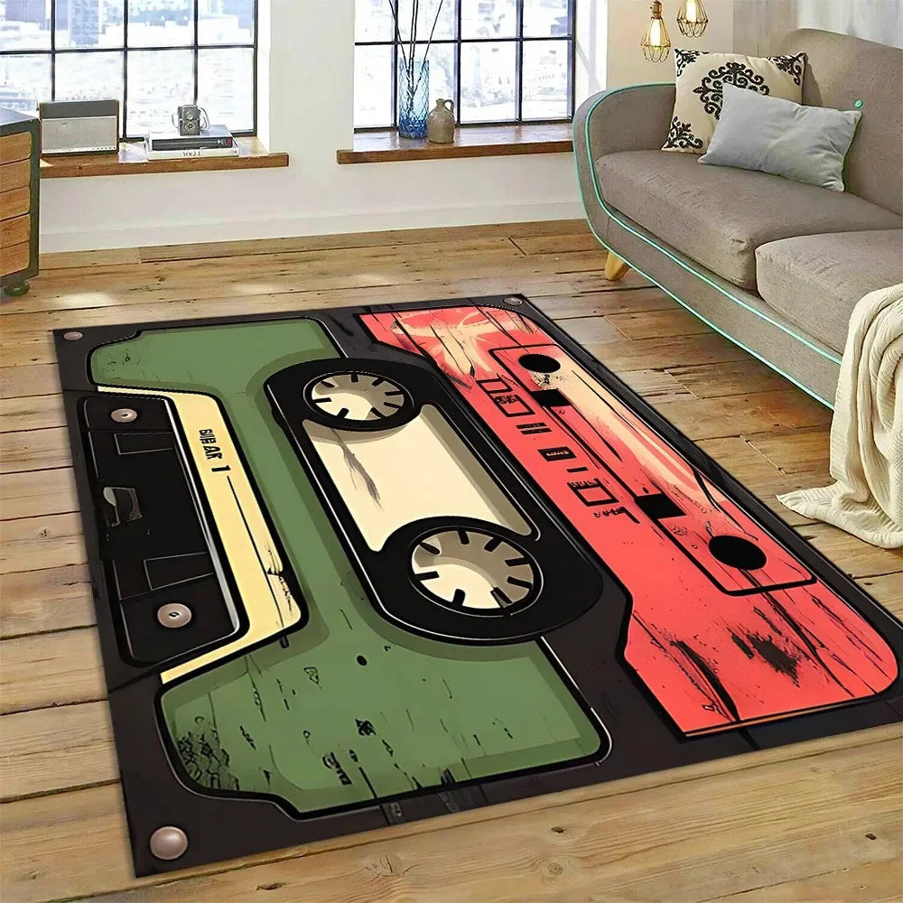Retro Cassette Tape Carpets for Living Room Decoration Home Hallway Balcony Bathroom Mat Non Slip Parlour Sofa Large Floor Rug