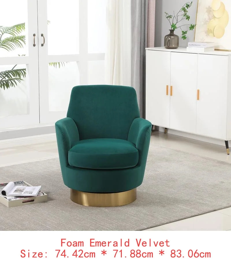 Emerald Velvet Swivel Barrel Chair, Comfy Accent Armchair for Living Room & Bedroom, Round Design with Gold Stainless Steel