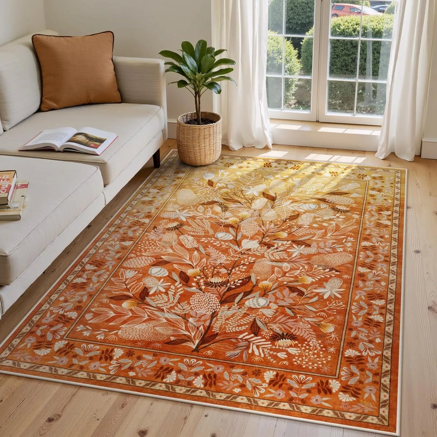 Christmas Area Rug Botanical Floral Washable Rugs for Living Room Holiday Decor, Non-Slip Soft Modern Bedroom Rug,Indoor Carpet