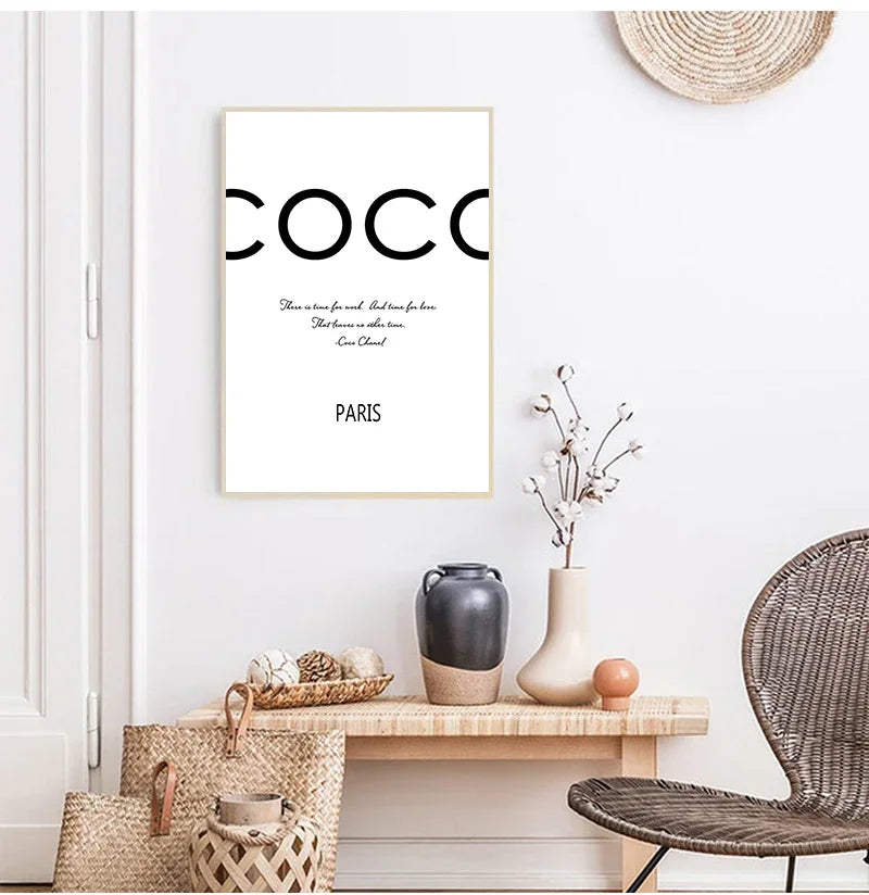 Pink Peonies & Coco Paris Quote Canvas Wall Art Print Set