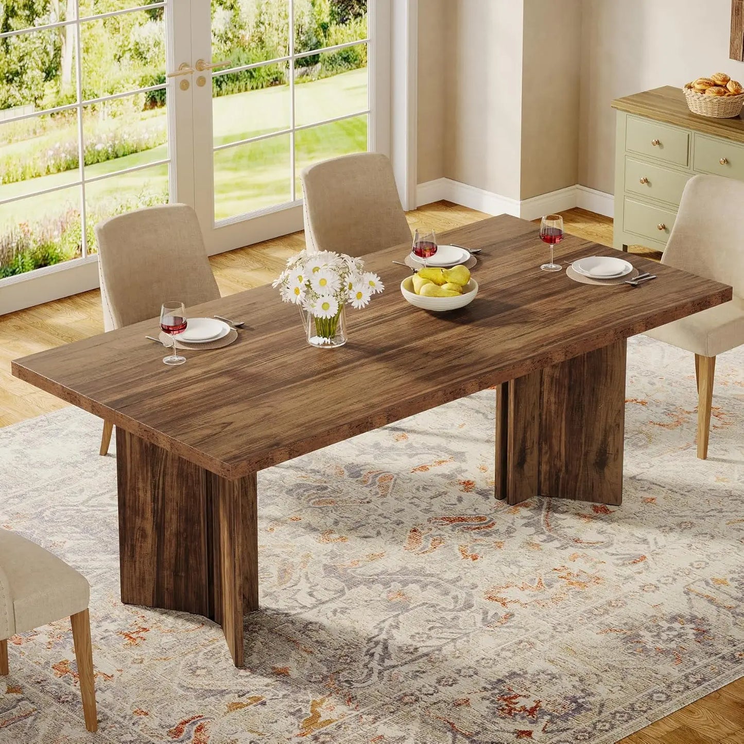 Tribesigns Farmhouse Dining Table for 4 to 6 People, 63-inch Rectangle Wooden Kitchen Table with Large Tabletop and Heavy Duty