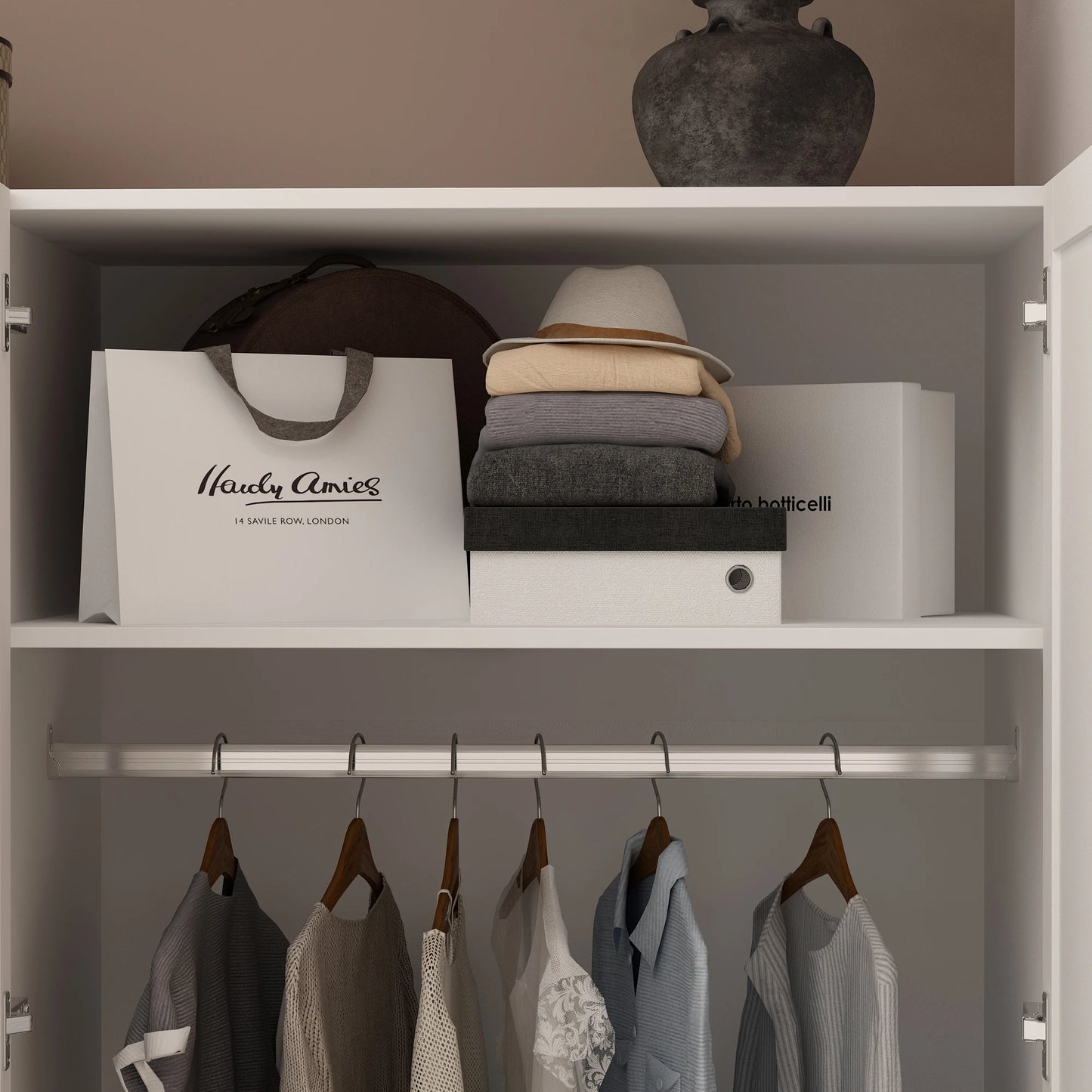 White Armoire with Shelves & 6 Drawers, Wardrobe Cabinet with Hanging Rod