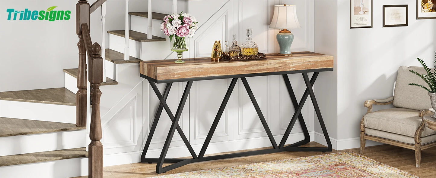 Tribesigns 55 Inches Console Table, Sofa Table Wood Entryway Table with Unique Metal Base