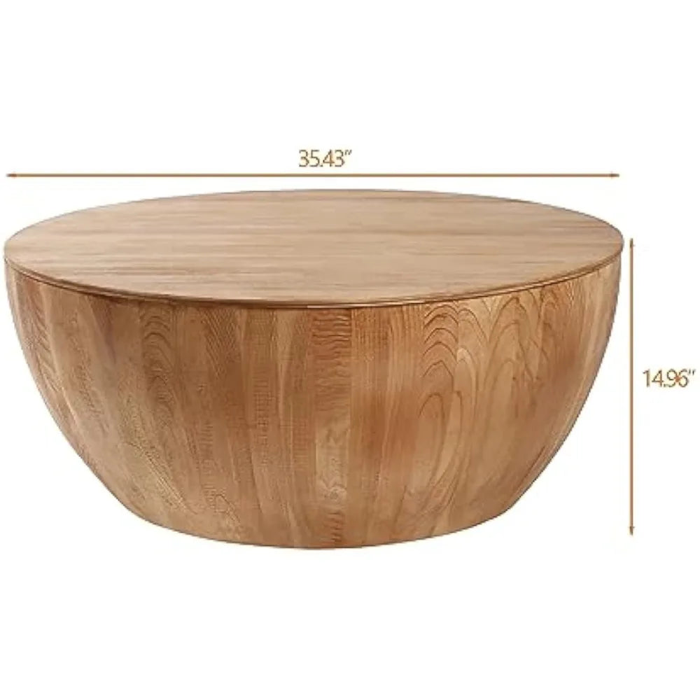 35.43" Round Coffee Table with Storage, Retro Wood Coffee Tables for Living Room, Wood Look Side Table End Table Accent Furnitur