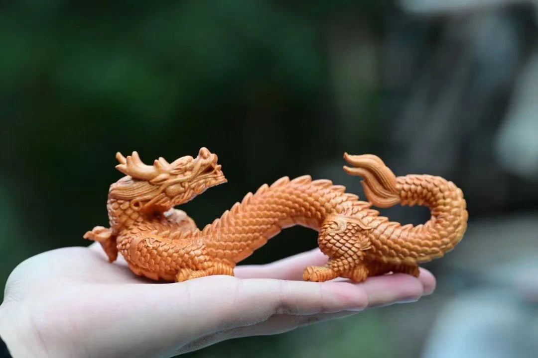 Natural Wood Shenlong Statue - Hand Carved Dragon | Home Office Decor