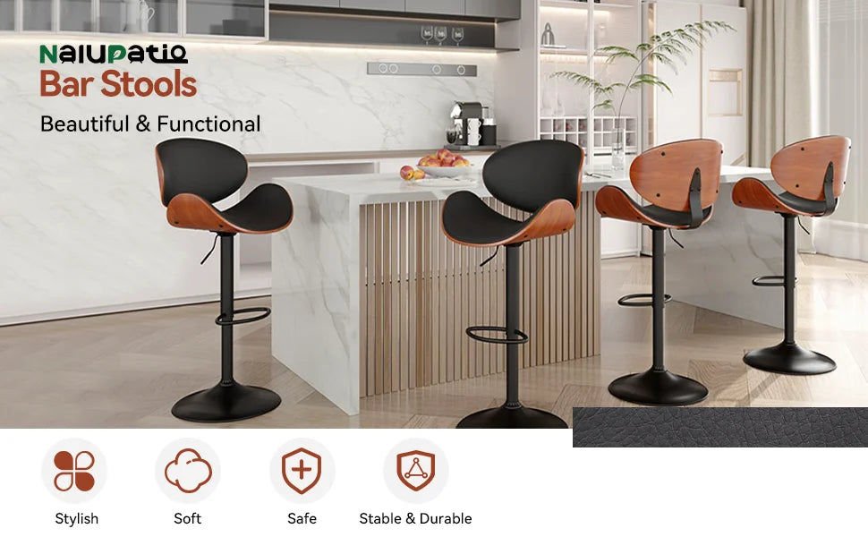 Rotating Bar Stool 2-Piece Set with Backrest and Footstool, Pu Leather Cushion Counter Height Bar Chair for Bar Kitchen and Restaurant