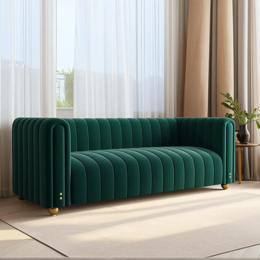 81" Green Velvet Couch, Mid Century Modern Couch Loveseat Sofa 3 Seat Couches for Living Room, Comfy Luxury Tufted Velvet Sofa w