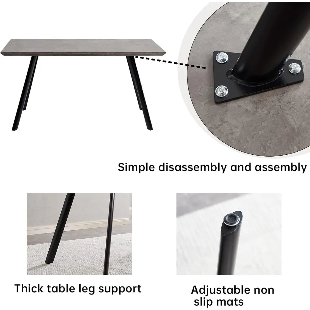 46.5" Modern 5-Piece Kitchen Table Set Rectangular Wood Dining Table with 4 Upholstered Leather Chairs