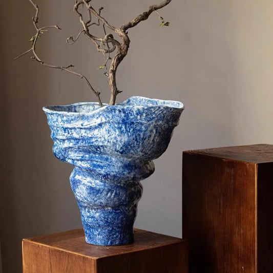 Wabi Sabi Handmade Ceramic Vase  Jingdezhen SeashellShaped Zen Decor Sculptural Art Pot for Home & Hotel Decor