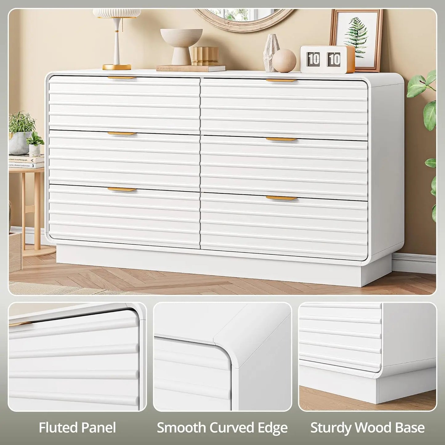 Fluted 6 Drawer Dresser for Bedroom
