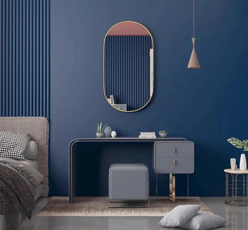 Oval Bathroom Mirror - Wall-Mounted - Black or Gold Metal Frame