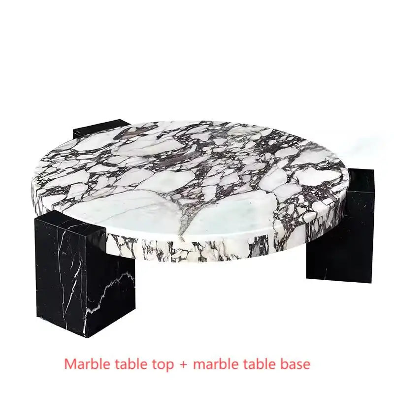 100% Pure Calacata Viola Marble Round Coffee Table with Black Marquina Base - Luxury Living Room Center Table for Home Decor