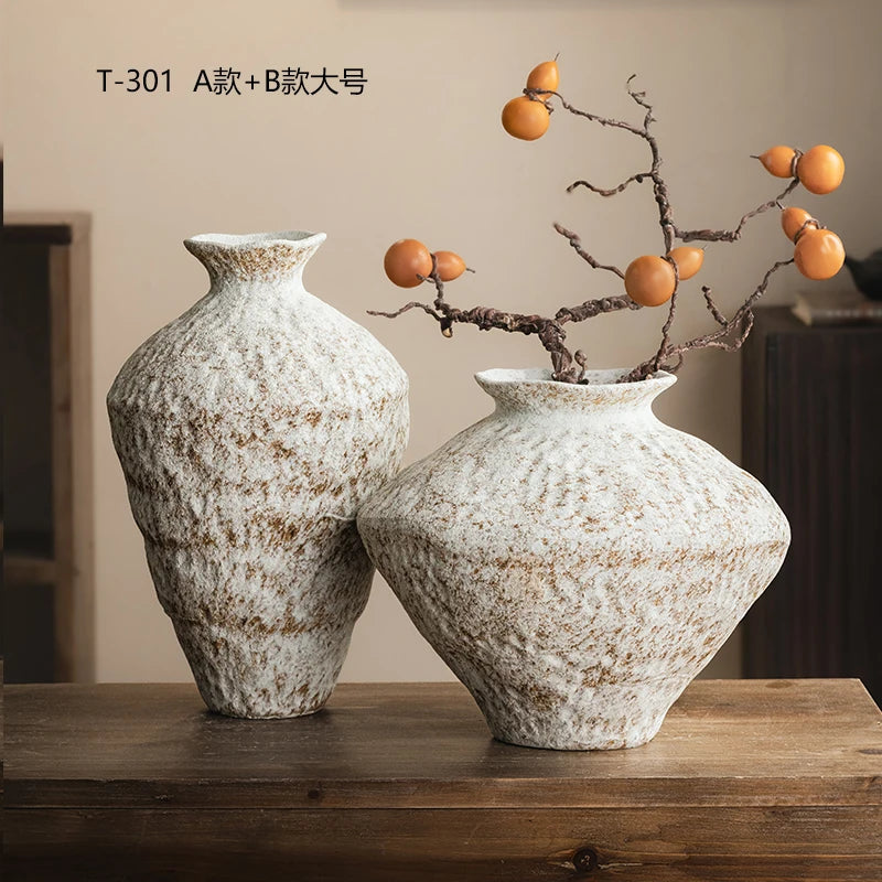Jingdezhen Ceramic Vase Retro Style Nostalgic Pure Handmade B & B Hotel Tea Room Wabi Sandy Wind Zen Ornament Flower Ware