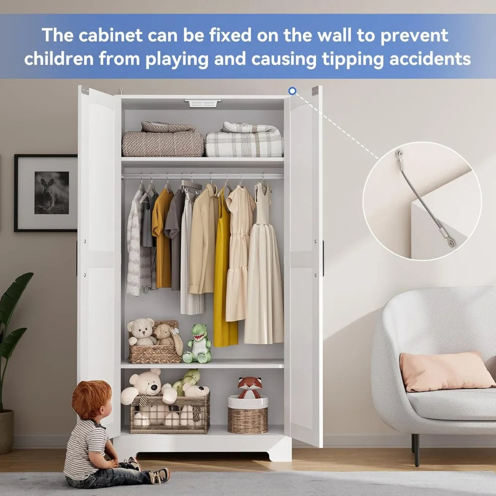 Wooden Armoire Wardrobe Closet, Wardrobe Cabinet with Door and Shelves, Freestanding Bedroom Armoires Clothing Storage Cabinet w