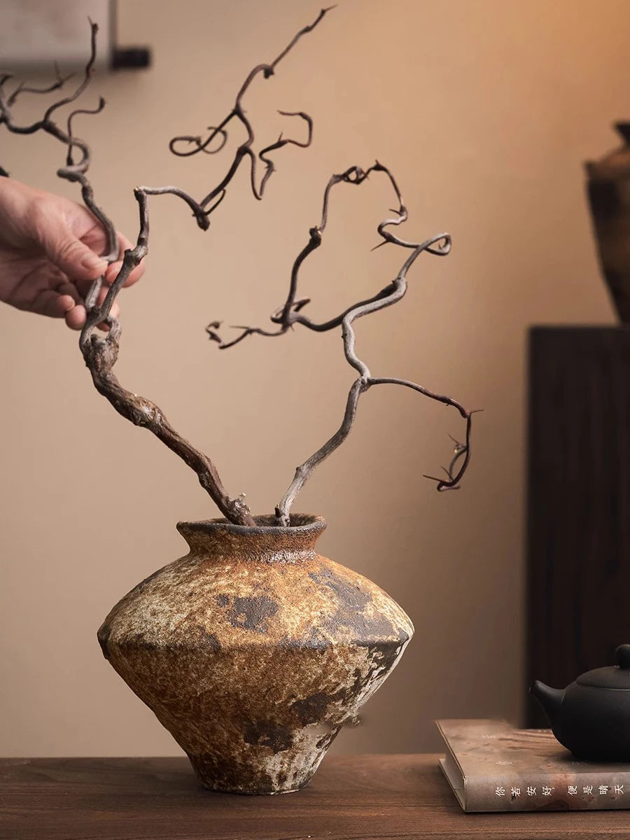 Jingdezhen Ceramic Vase Retro Style Nostalgic Pure Handmade B & B Hotel Tea Room Wabi Sandy Wind Zen Ornament Flower Ware