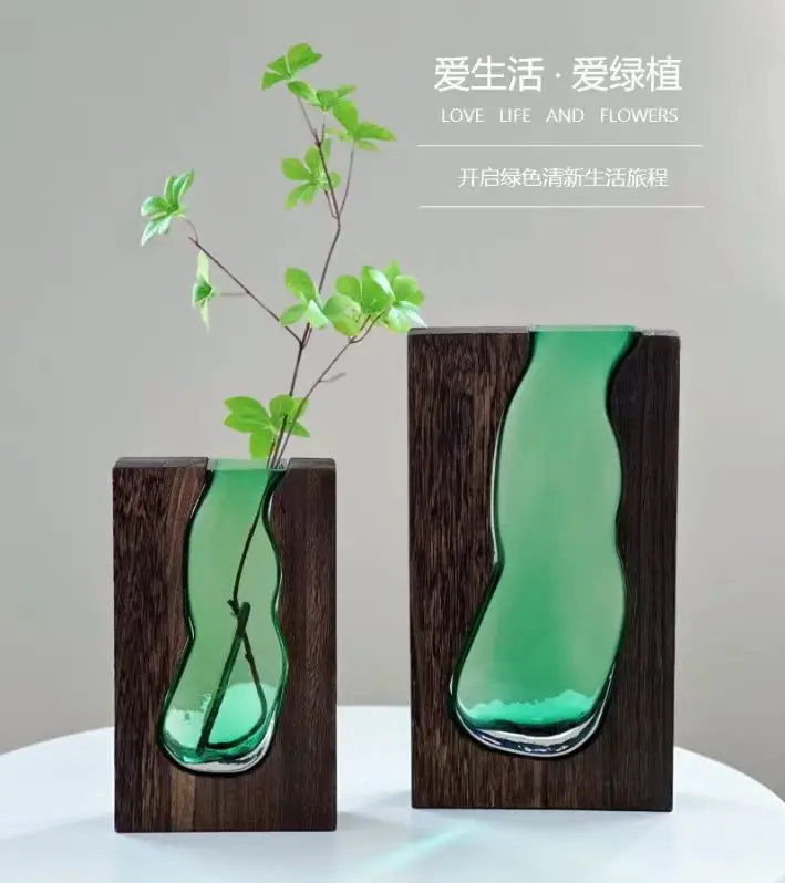 New Chinese style solid wood glass vase wholesale home designer decorative home hotel ornament high-end soft decoration