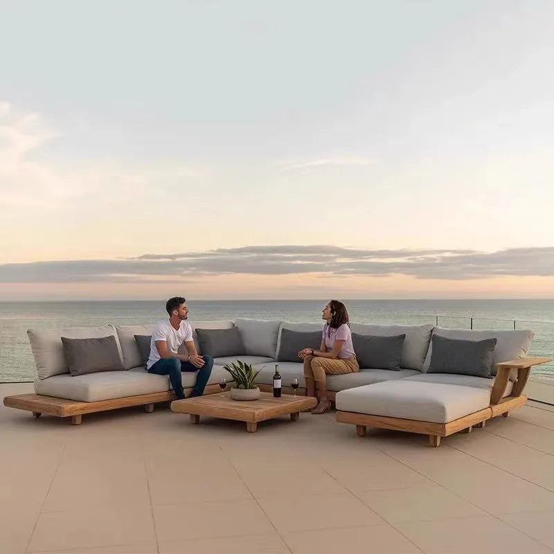 Villa Designer Terrace Outdoor Sofa Full Teak Outdoor Courtyard Garden Rain And Sun Protection High-end Solid Wood Furniture