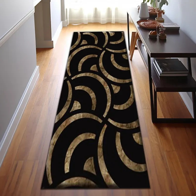 Marble Runner Rug Luxury Black Gold Runner Rug Modern Geometric Hallway Rug Elegant Entryway Rug Corridor Rug Floor Rugs