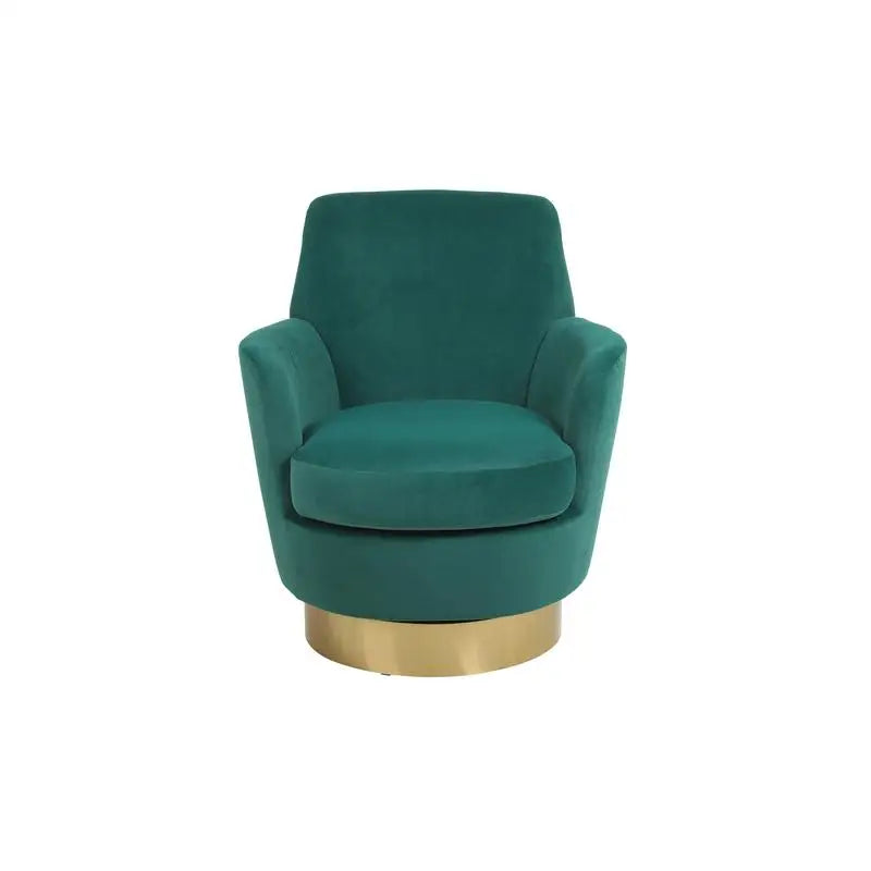 Emerald Velvet Swivel Barrel Chair, Comfy Accent Armchair for Living Room & Bedroom, Round Design with Gold Stainless Steel
