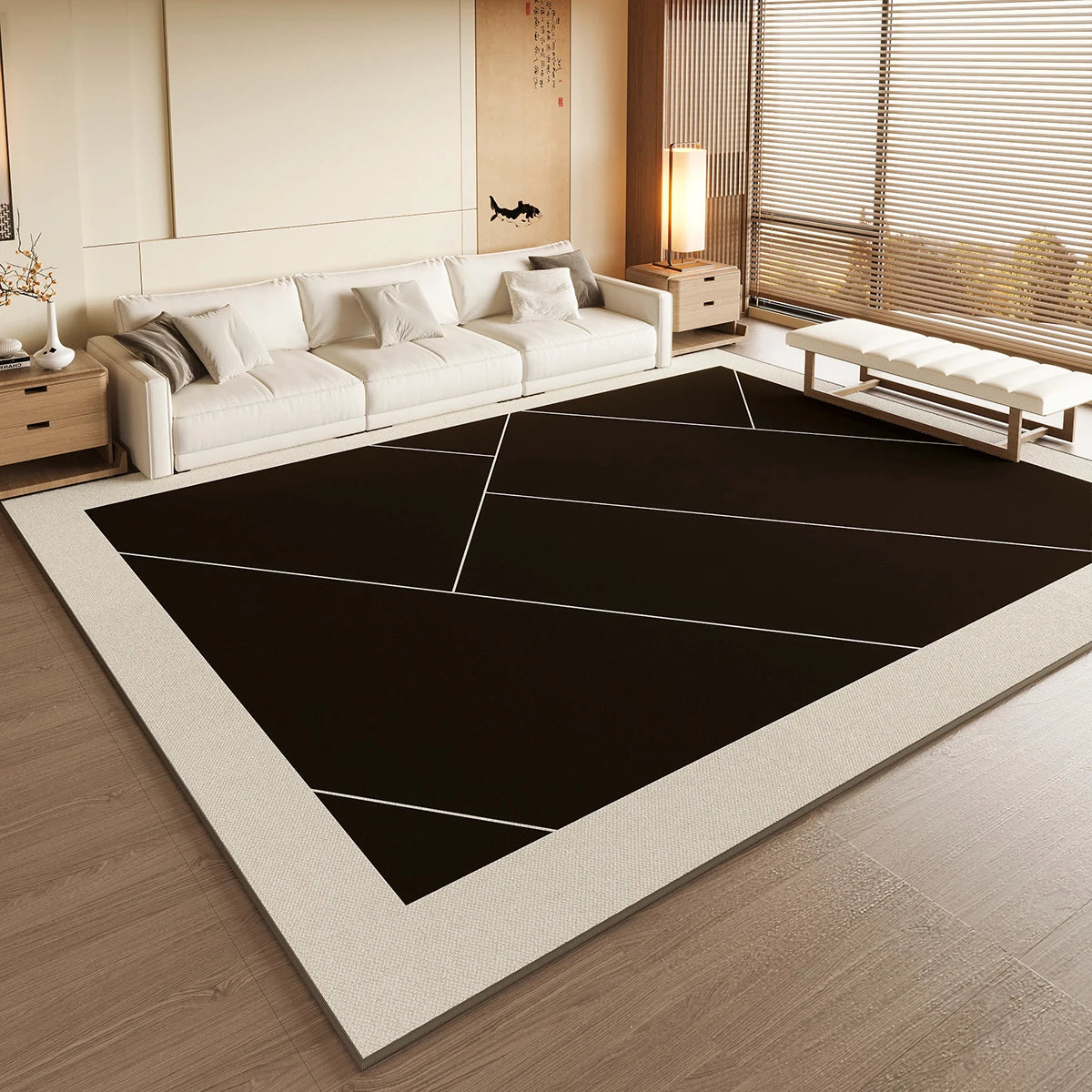 Black and White Area Rug - Crystal Velvet Low Pile with Non-Slip Backing