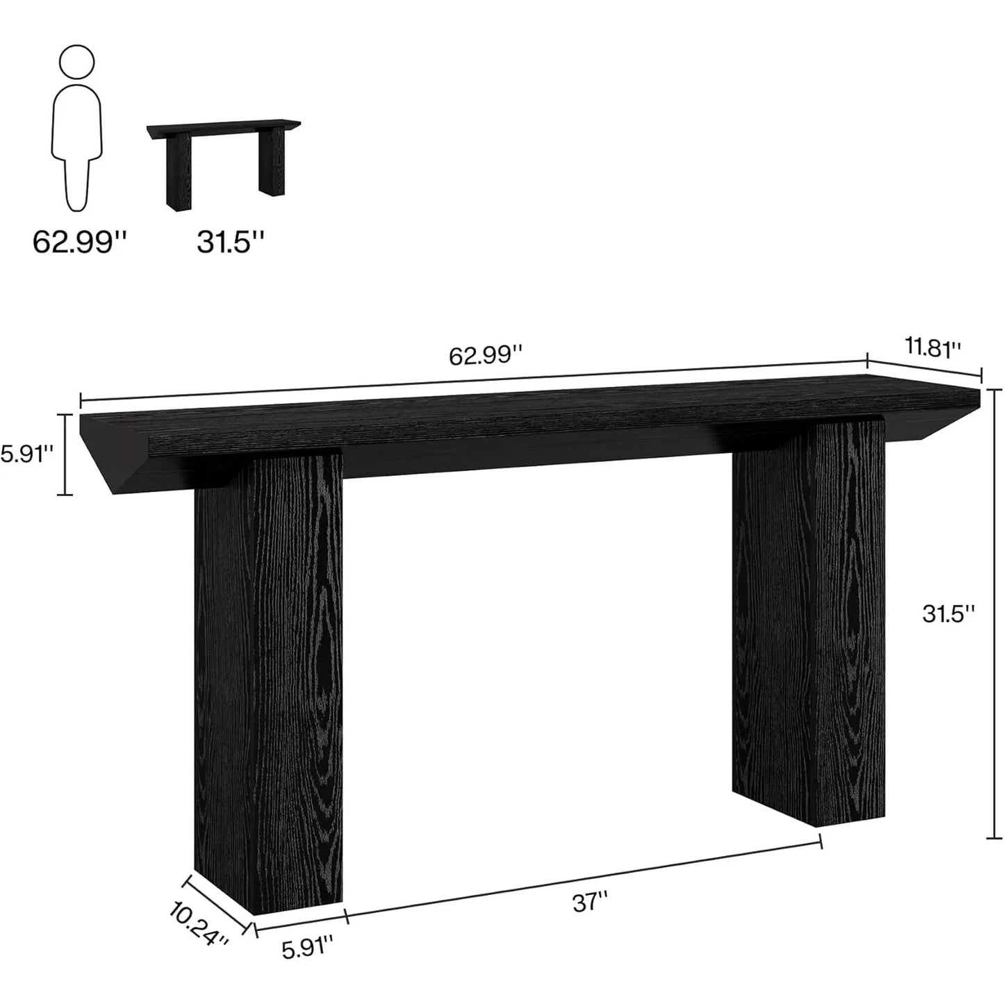 Long Console Table for Entryway, Farmhouse Wood Sofa Table Behind Couch for Living Room, Hallway, Entrance, Foyer (Dark Black)