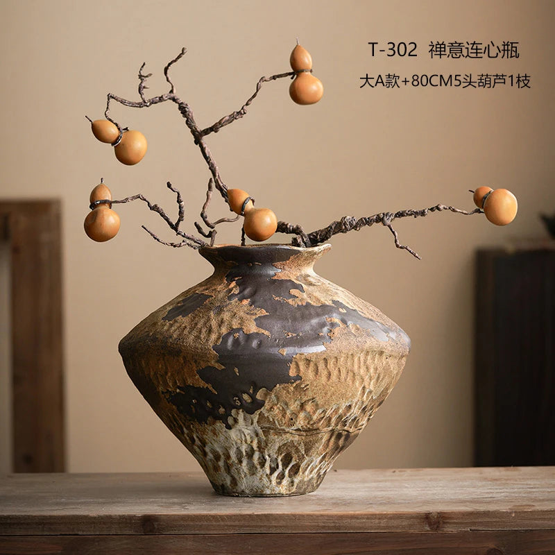 Jingdezhen Ceramic Vase Retro Style Nostalgic Pure Handmade B & B Hotel Tea Room Wabi Sandy Wind Zen Ornament Flower Ware