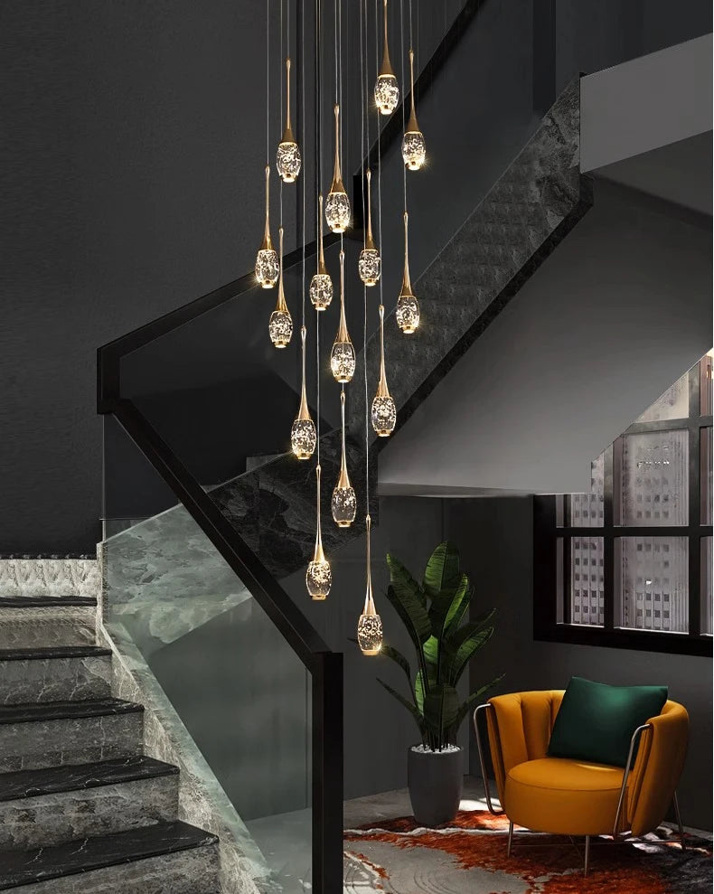 Crystal Chandelier: Multi-Drop Spiral Pendant Light in Gold - 30cm x 120cm