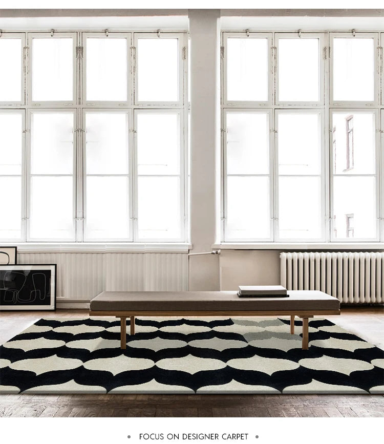 Retro Striped Rug - Navy & White or Black & White Geometric Carpet