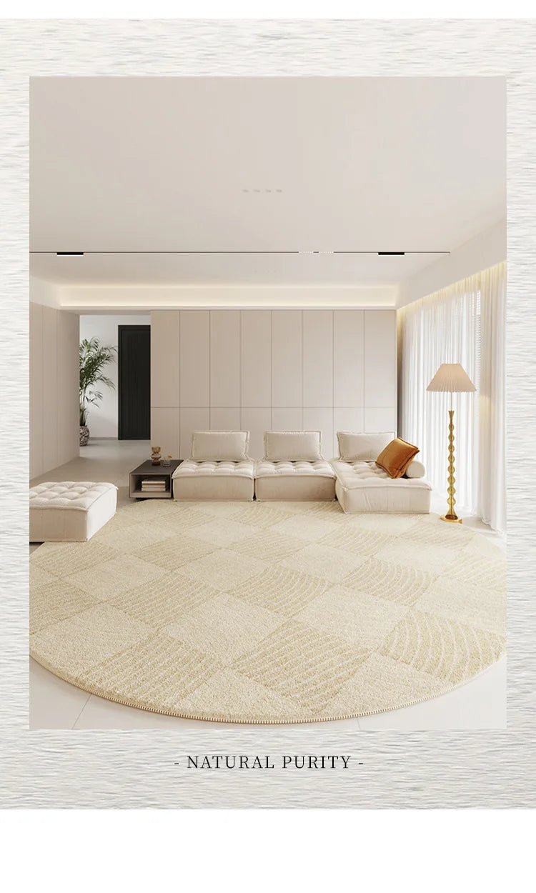 Geometric Round Rug - Modern Textured Living Room Carpet