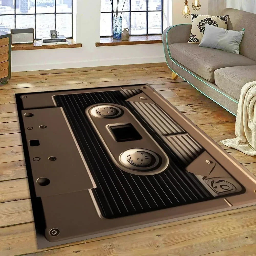 Retro Cassette Tape Carpets for Living Room Decoration Home Hallway Balcony Bathroom Mat Non Slip Parlour Sofa Large Floor Rug