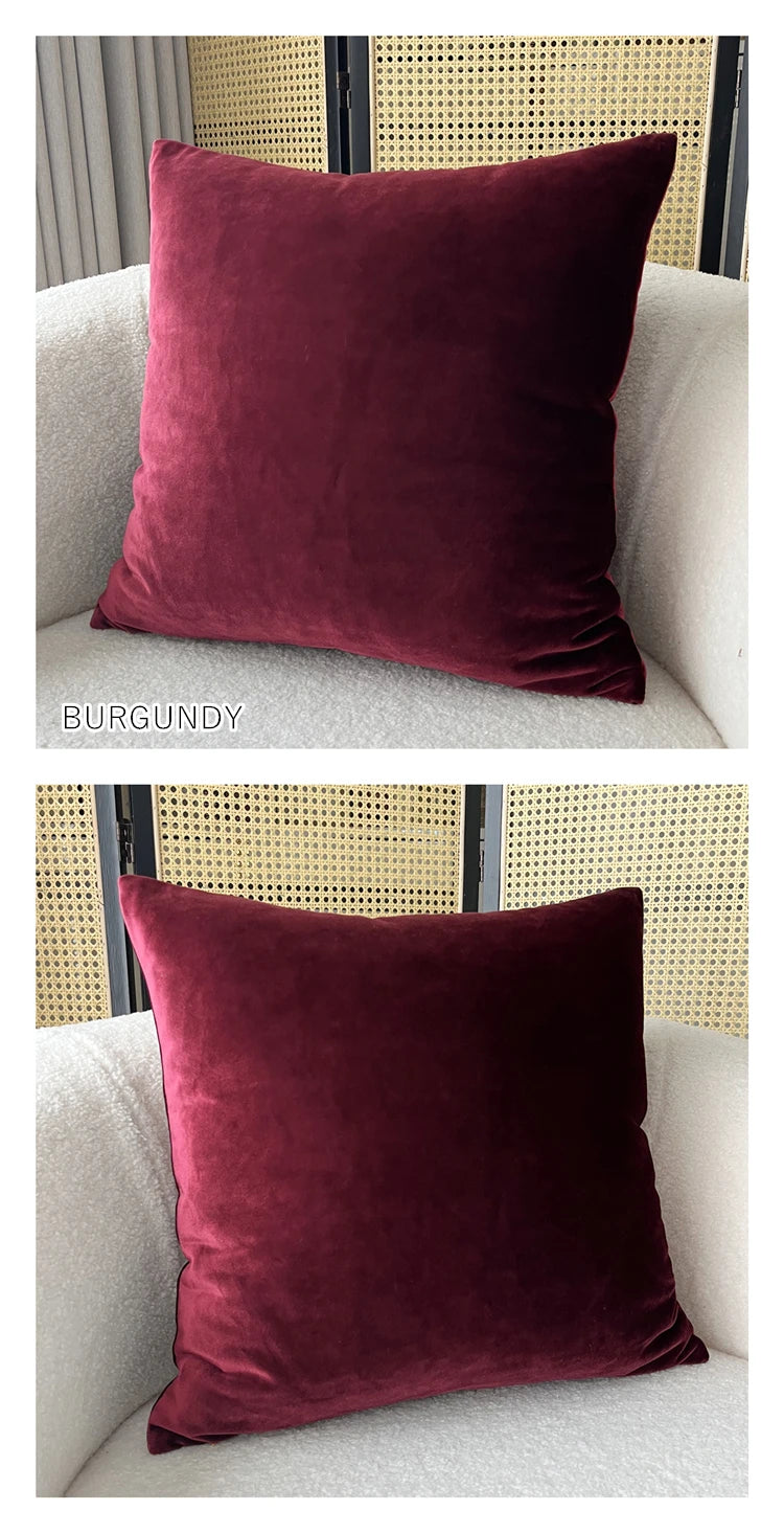 Contemorary Home Decorative Pillow Case Knit Velvet Burgundy Red Soft Plain Cushion Cover 45x45cm 1 Piece Pack