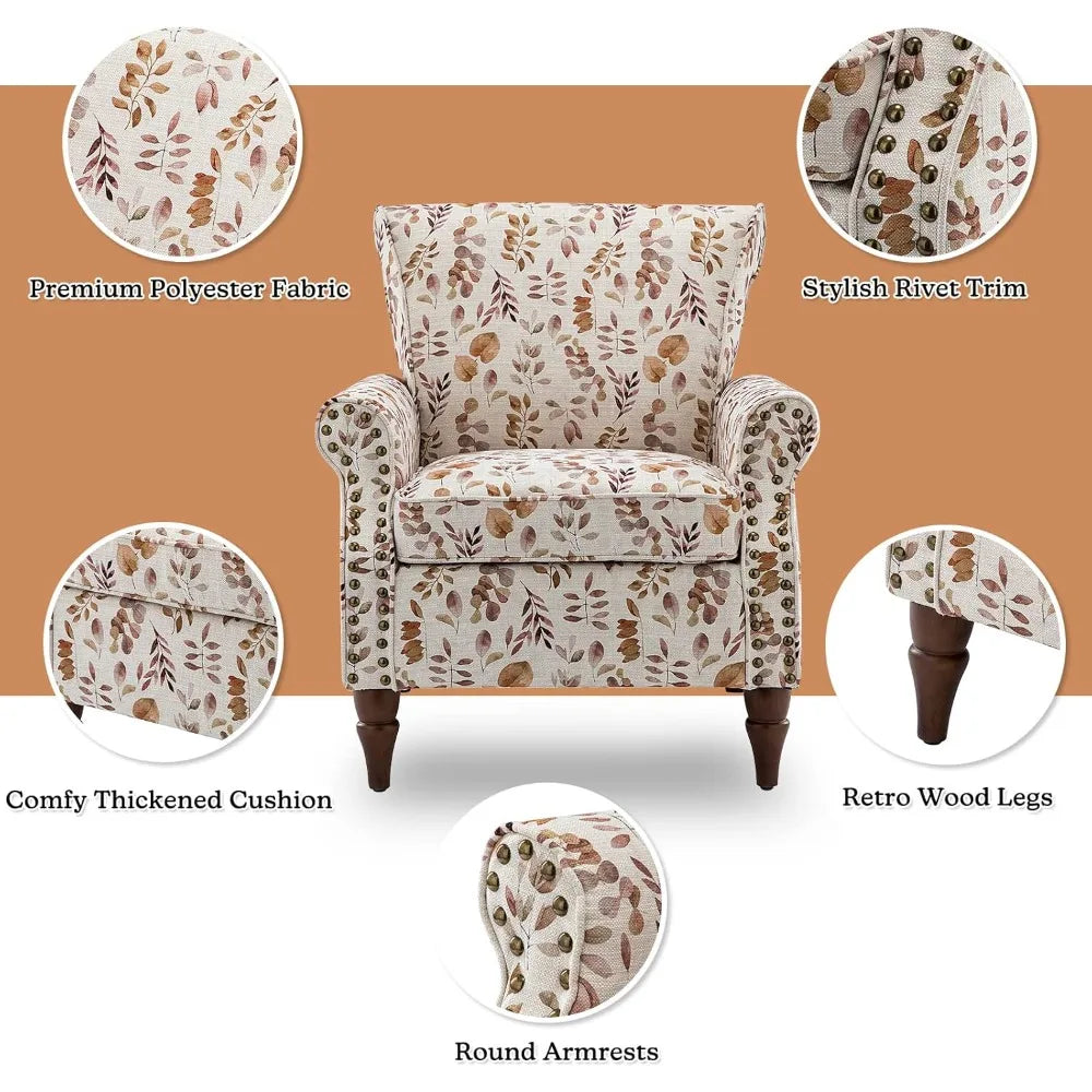 Elegant Wingback Accent Chair, with Wood Legs and Removable Cushion