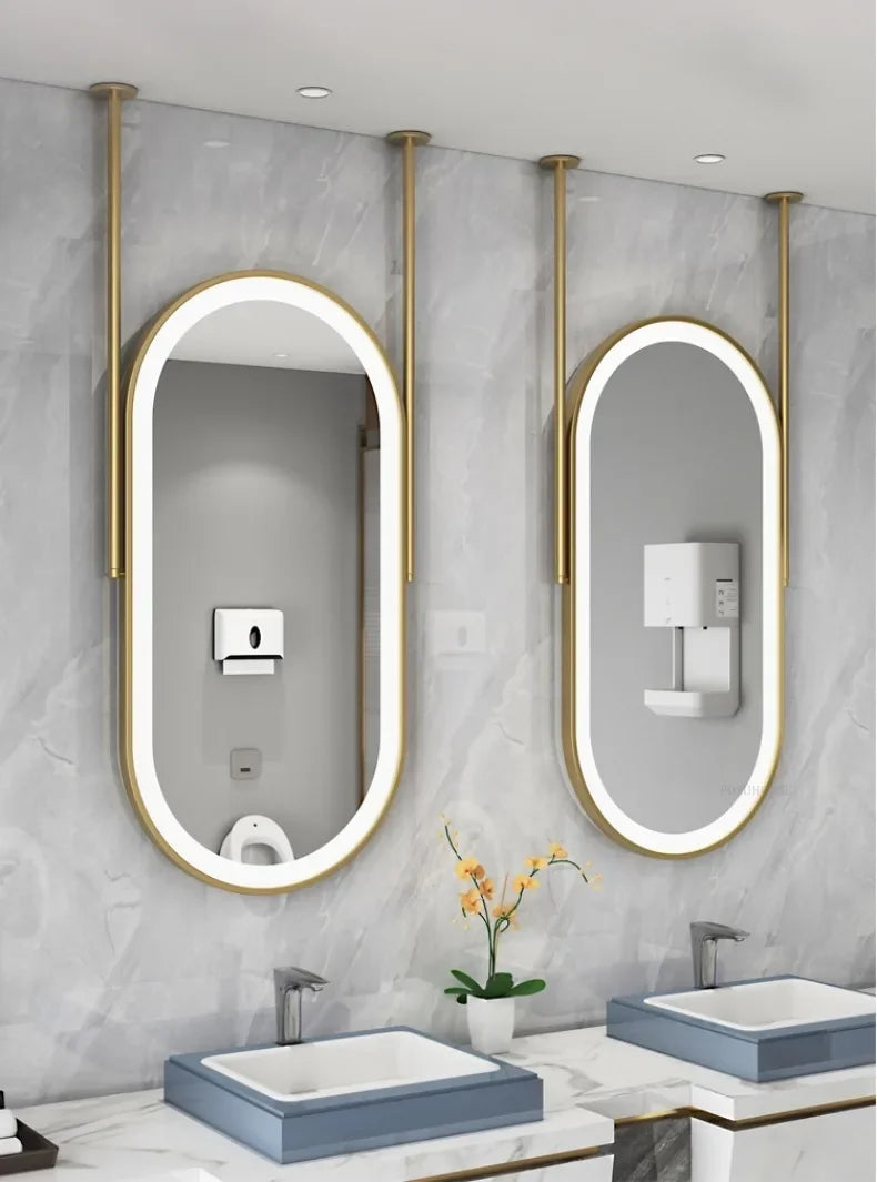 Oval LED Bathroom Mirror - Nordic Metal Frame, Gold Finish, 60x100cm