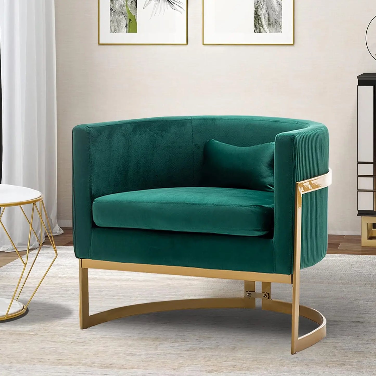 Velvet Accent Chair, Modern Upholstered Arm Chair for Living Room Bedroom Sofa Side Chair Velvet Barrel Chair with Gold Legs Lak