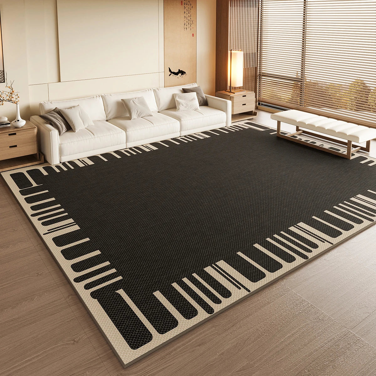 Black and White Area Rug - Crystal Velvet Low Pile with Non-Slip Backing