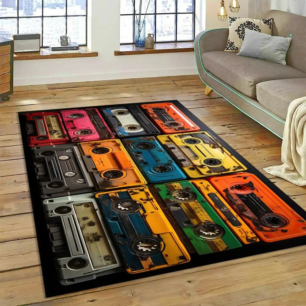 Retro Cassette Tape Carpets for Living Room Decoration Home Hallway Balcony Bathroom Mat Non Slip Parlour Sofa Large Floor Rug