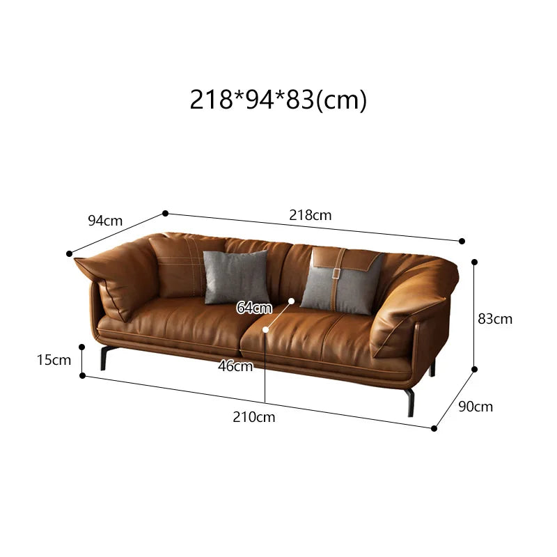 Curved Leather Sofa – Contemporary Upholstered Seating with Metal Legs
