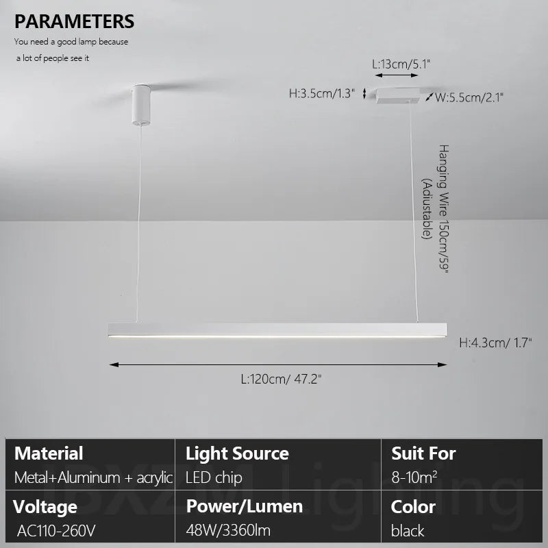 LED Linear Chandelier: Modern Minimalist Pendant Light for Dining Room & Kitchen Island