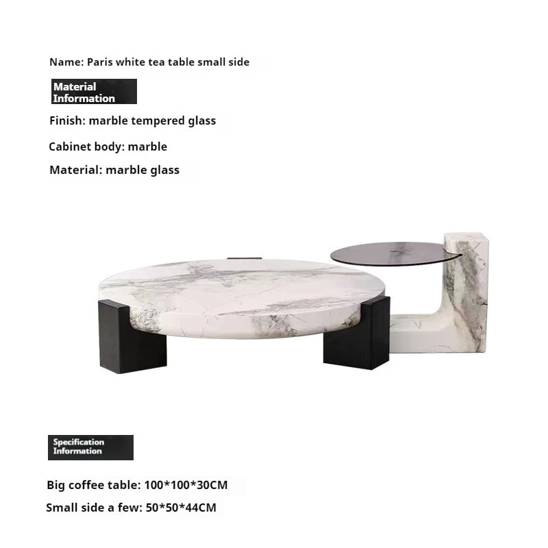 100% Pure Calacata Viola Marble Round Coffee Table with Black Marquina Base - Luxury Living Room Center Table for Home Decor