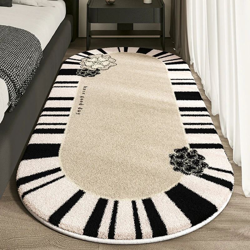 Designer-Inspired Oval Bedroom Rug - Luxury Logo Design with Lace Border