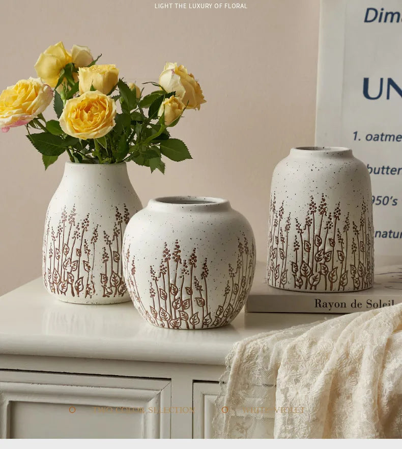 Countryside Ceramic Lavender Vase - Small Decorative Flower Vase