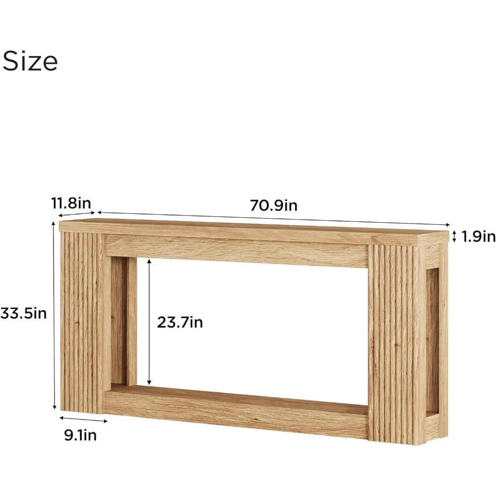 Farmhouse Style 71 Rectangular Console Table with Fluted Wood and Storage, Ideal for Entryway or Behind Sofa