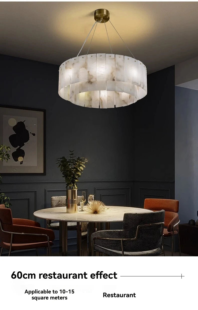 Natural Marble Brass Pendant Light - Nordic Gold Chandelier, Round 45cm