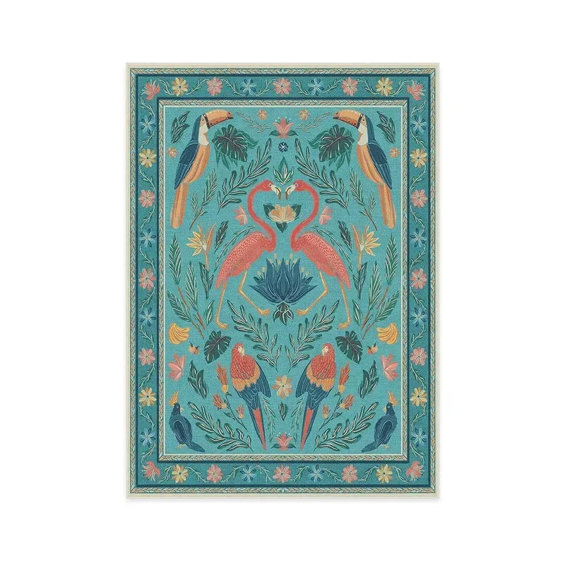 Bohemian Rug – Retro Animal & Plant Motif Carpet for Living Room & Bedroom