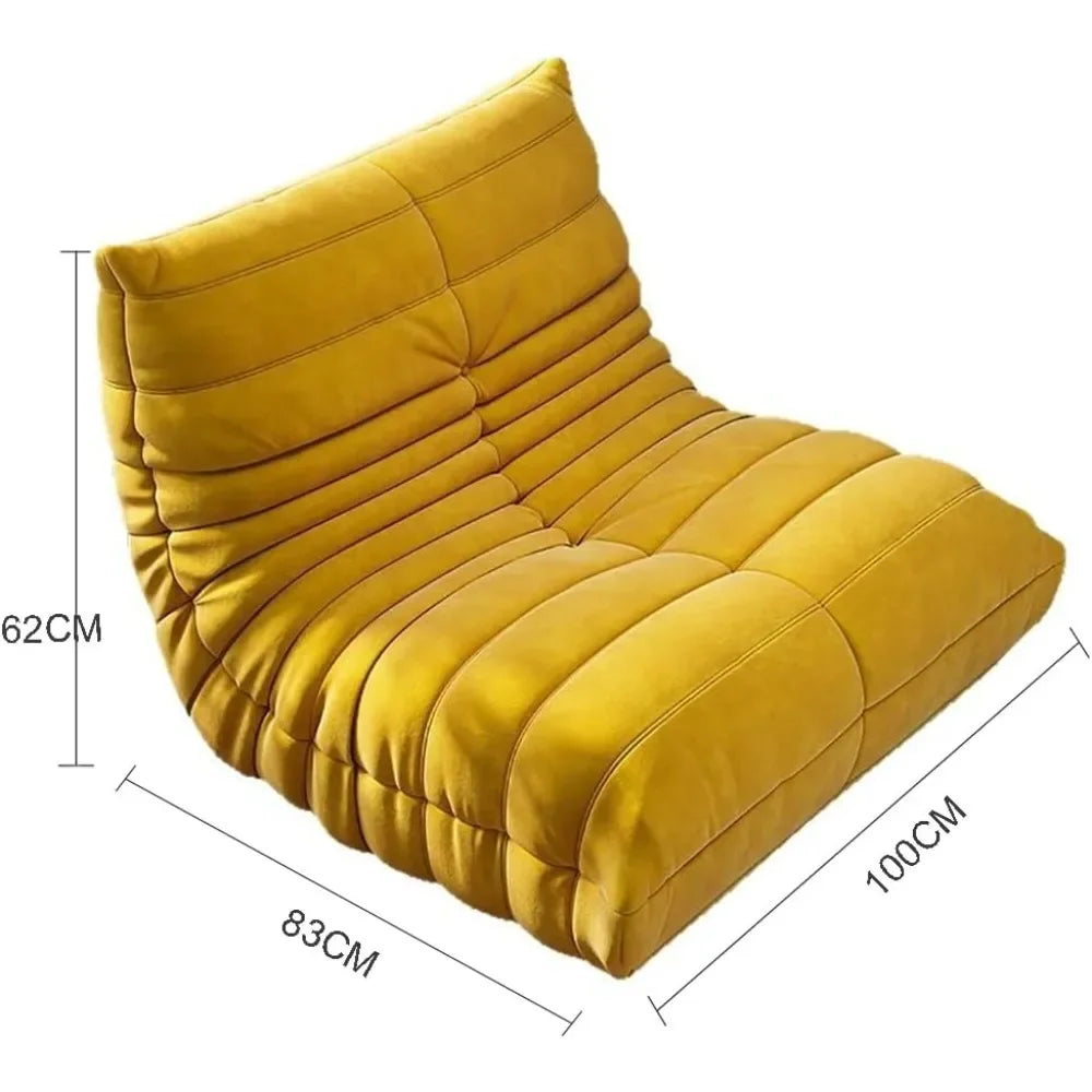 Yellow Channel-Quilted Floor Sofa - Caterpillar Bean Bag Chair