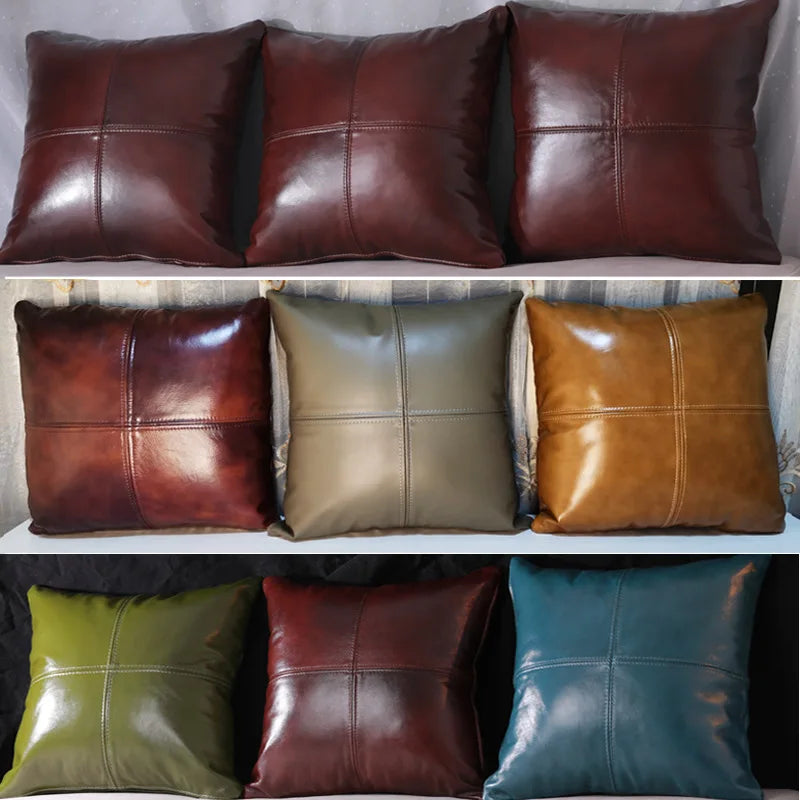 Luxury Solid Dobule-side Cow Skin Embrace Pillow Cover Cow Skin Pillow Case for Livingroom Bedroom Sofa Bay Window Waist Cushion