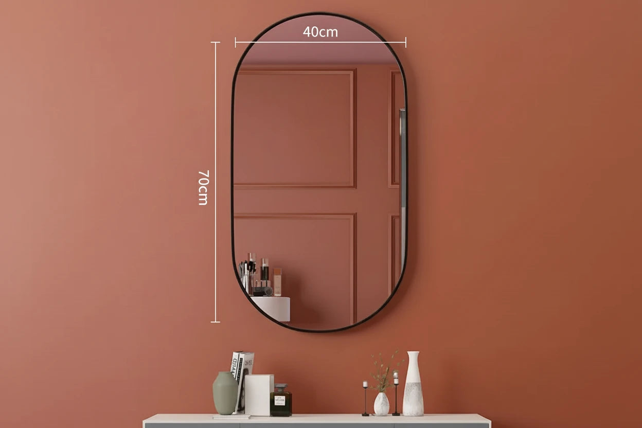 Oval Bathroom Mirror - Wall-Mounted - Black or Gold Metal Frame