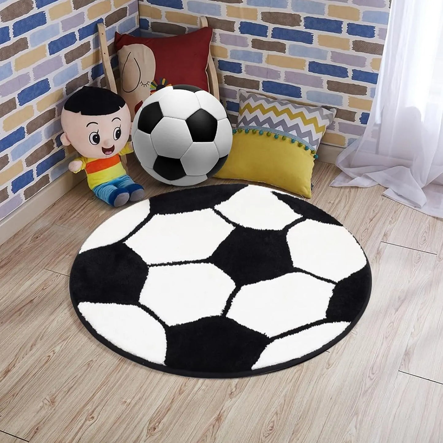 Sports Ball Round Rug - Football & Basketball Kids Room Carpet